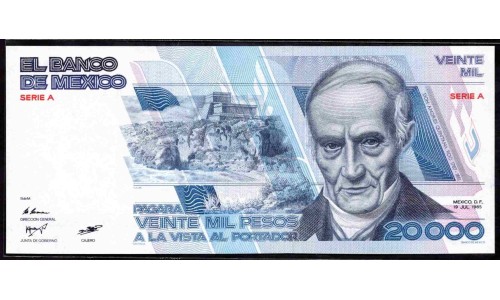 Мексика 20000 песо 1985 серия A (MEXICO 20000 Pesos 1985 series A) P 91a : UNC