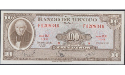Мексика 100 песо 1970 серия BJI (MEXICO 100 Pesos 1970 series BJI) P 61e: UNC