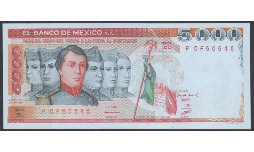 Мексика 5000 песо 1982 серия POF60646 (MEXICO 5000 Pesos 1982 series POF60646) P 77b: UNC