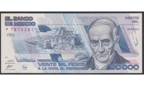 Мексика 20000 песо 1989 серия DU (MEXICO 20000 Pesos 1989 series DU) P 92b: UNC