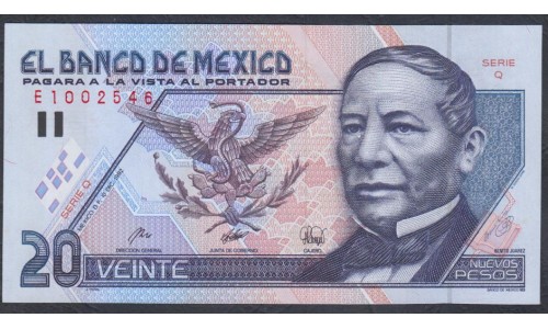 Мексика 20 песо 1996 года, серия Q (MEXICO 20 Pesos 1996, Series Q) P 106a: UNC