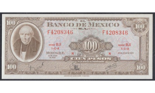 Мексика 100 песо 1970 серия BJI (MEXICO 100 Pesos 1970 series BJI) P 61e: UNC