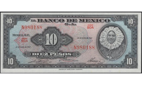 Мексика 10 песо 1967 (MEXICO 10 Pesos 1967) P 58l : UNC