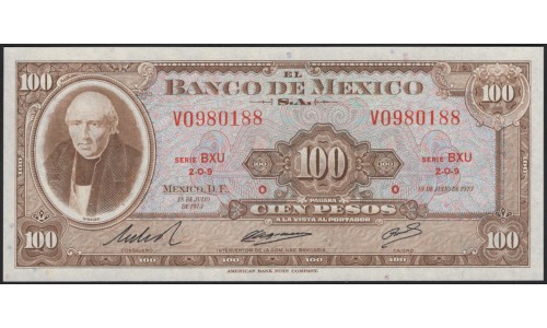 Мексика 100 песо 1973 серия BXU (MEXICO 100 Pesos 1973 series BXU) P 61i : UNC