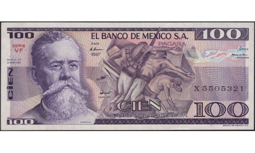 Мексика 100 песо 1982 серия VF (MEXICO 100 Pesos 1982 series VF) P 74c : UNC