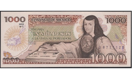 Мексика 1000 песо 1984 серия WT (MEXICO 1000 Pesos 1984 series WT) P 81 : UNC