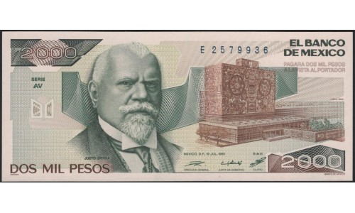 Мексика 2000 песо 1985 серия AV (MEXICO 2000 Pesos 1985 series AV) P 86a : UNC