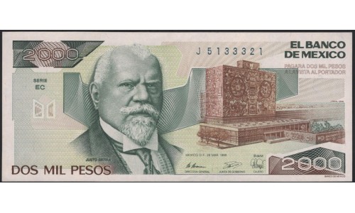Мексика 2000 песо 1989 серия EC (MEXICO 2000 Pesos 1989 series EC) P 86c : UNC