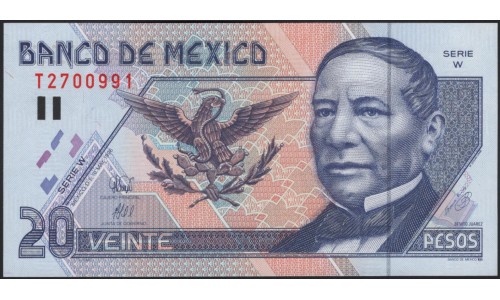 Мексика 20 песо 1996 года, серия W (MEXICO 20 Pesos 1996, Series W) P 106b: UNC