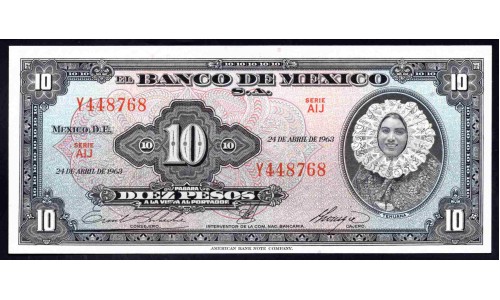 Мексика 10 песо 1963 (MEXICO 10 Pesos 1963) P 58j : UNC