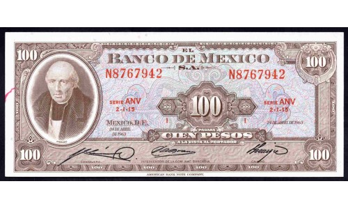Мексика 100 песо 1963 (MEXICO 100 Pesos 1963) P 61b : UNC