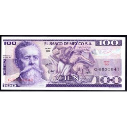 Мексика 100 песо 1974 серия BB (MEXICO 100 Pesos 1974 series BB) P 66а : UNC