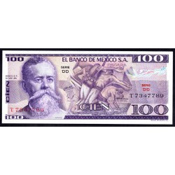 Мексика 100 песо 1974 серия DD (MEXICO 100 Pesos 1974 series DD) P 66а : UNC