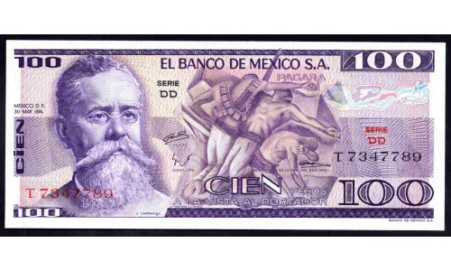 Мексика 100 песо 1974 серия DD (MEXICO 100 Pesos 1974 series DD) P 66а : UNC