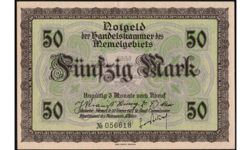 Литва 50 марок 1922 (Мемель) (LITHUANIA 50 Mark 1922 (Memel)) P 7b : UNC
