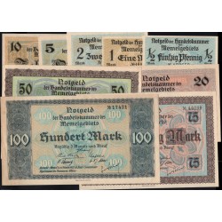 Литва, набор из 9ти банкнот 1922 (Мемель) (LITHUANIA, 9 banknotes set 1922 (Memel)) : UNC-/UNC