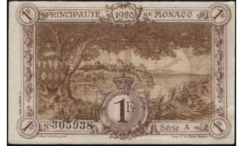 Монако 1 франк 1920 (MONACO 1 Franc 1920) P 4a : aUNC