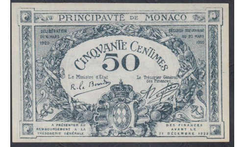 Монако 50 сантимов 1920 года (MONACO 50 santimes 1920) P 3: UNC