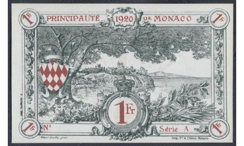 Монако 1 франк 1920 года, серия A (MONACO 1 Franc 1920) P 5: UNC