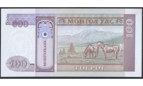 Монголия 100 тугриков б\д (1993 год), серия АА (Mongolia 100 tugrik ND (1993 year)) P 57: UNC