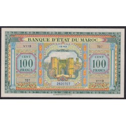 Марокко 100 франков 1943 года, 282707 (MOROCCO 100 francs 1943) P 27(1): UNC