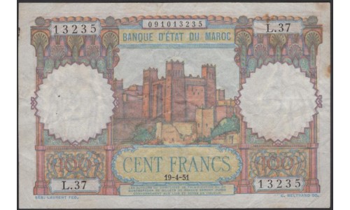 Марокко 100 франков 1951 (MOROCCO 100 francs 1951) P 45 : XF