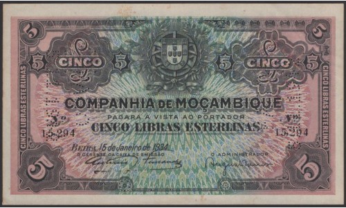Мозамбик, Бейра 5 свободных эстерлин 1934 (MOZAMBIQUE - Beira 5 libra esterlinas 1934) P R32 : UNC