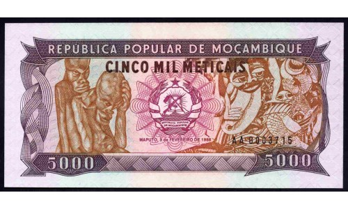 Мозамбик 5000 метикалей 1988 (MOZAMBIQUE 5000 Meticais 1988) P 133а : UNC