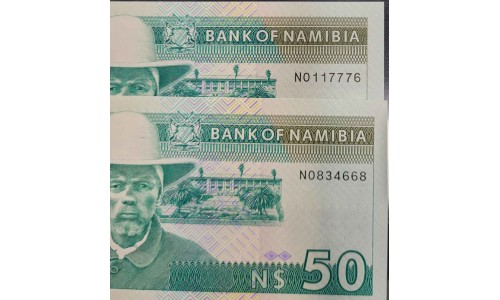 Намибия 50 долларов (1993) NO 117776, Шестизначный номер!!! (NAMIBIA 50 Namibia Dollars (1993)) P 2a: UNC