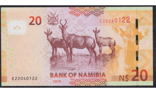 Намибия 20 долларов 2018 (NAMIBIA 20 Namibia Dollars 2018) P 17b: UNC