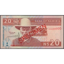 Намибия 20 долларов (2002) образец (NAMIBIA 20 Namibia Dollars (2002) specimen) P 6s : UNC