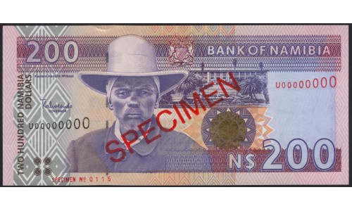 Намибия 200 долларов (1996) образец (NAMIBIA 200 Namibia Dollars (1996) specimen) P 10s : UNC