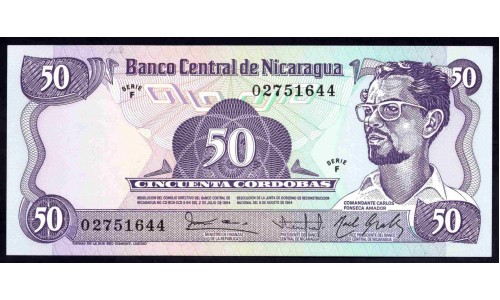 Никарагуа 50 кордоба 1984 г. (NICARAGUA 50 Córdobas 1984) P140:Unc