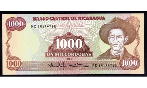 Никарагуа 1000 кордоба 1985 г. (NICARAGUA 1000 Córdobas 1985) P156b:Unc