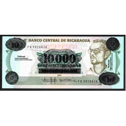 Никарагуа 10000 кордоба 1985 г. (1989 г.) (NICARAGUA 10000 Córdobas 1985 (1989)) P158:Unc