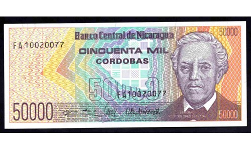 Никарагуа 50000 кордоба ND (1989г.) (NICARAGUA 50000 Córdobas ND (1989)) P161:Unc