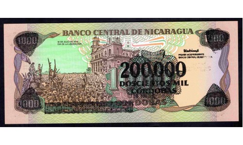 Никарагуа 200000 кордоба 1985 (1990 г.) (NICARAGUA 200000 Córdobas 1985 (1990)) P162:Unc