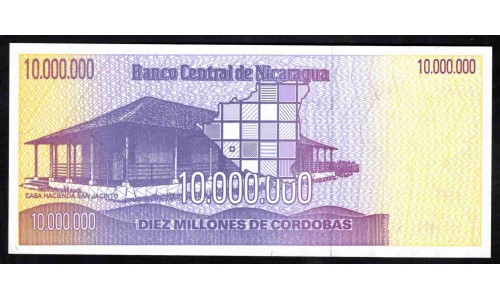 Никарагуа 10 миллионов кордоба ND (1990 г.) (NICARAGUA  10.000.000 Córdobas ND (1990)) P166:Unc