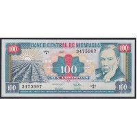 Никарагуа 100 кордоба 1992, серия B, № 3475987, ПРОСТО РЕДКОСТЬ (NICARAGUA 100 Córdobas 1992) P184: UNC