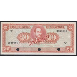 Никарагуа 20 кордоба 1962 года, ОБРАЗЕЦ! РАРИТЕТ! НЕТ В КАТАЛОГЕ! (NICARAGUA 20 Córdobas 1962, SPECIMEN) P 110: UNC