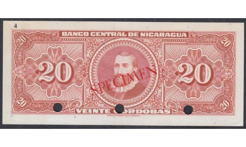 Никарагуа 20 кордоба 1962 года, ОБРАЗЕЦ! РАРИТЕТ! НЕТ В КАТАЛОГЕ! (NICARAGUA 20 Córdobas 1962, SPECIMEN) P 110: UNC