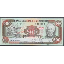 Никарагуа 500 кордоба 1991 года, ОБРАЗЕЦ. РАРИТЕТ!!! (NICARAGUA 500 Córdobas 1991, SPECIMEN) P 178A: UNC