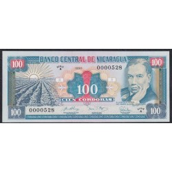 Никарагуа 100 кордоба 1990, серия А, низкий номер №0000528 (NICARAGUA 100 Córdobas 1990) P178 (1): UNC