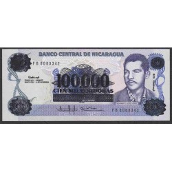 Никарагуа 100000 кордоба 1985-1989 года (NICARAGUA 100000 Córdobas 1985-1989) P159: UNC