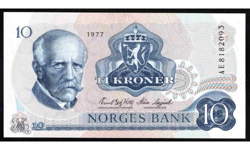 Норвегия 10 крон 1977 (NORWAY 10 Kroner 1977) P 36c : UNC
