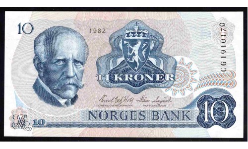 Норвегия 10 крон 1982 (NORWAY 10 Kroner 1982) P 36c : UNC