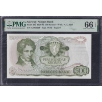 Норвегия 500 крон 1978 года, РЕДКИЕ (NORWAY 500 Kroner 1978) P 39a:  PMG 66 Gem UNC EPQ