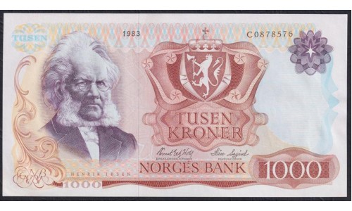 Норвегия 1000 крон 1983 год, C 0878576 (NORWAY 1000 Kroner 1983) P 40b: UNC