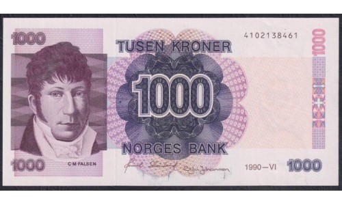 Норвегия 1000 крон 1990 (NORWAY 1000 Kroner 1990) P 45а(2): UNC