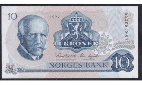 Норвегия 10 крон 1977 (NORWAY 10 Kroner 1977) P 36c: UNC
